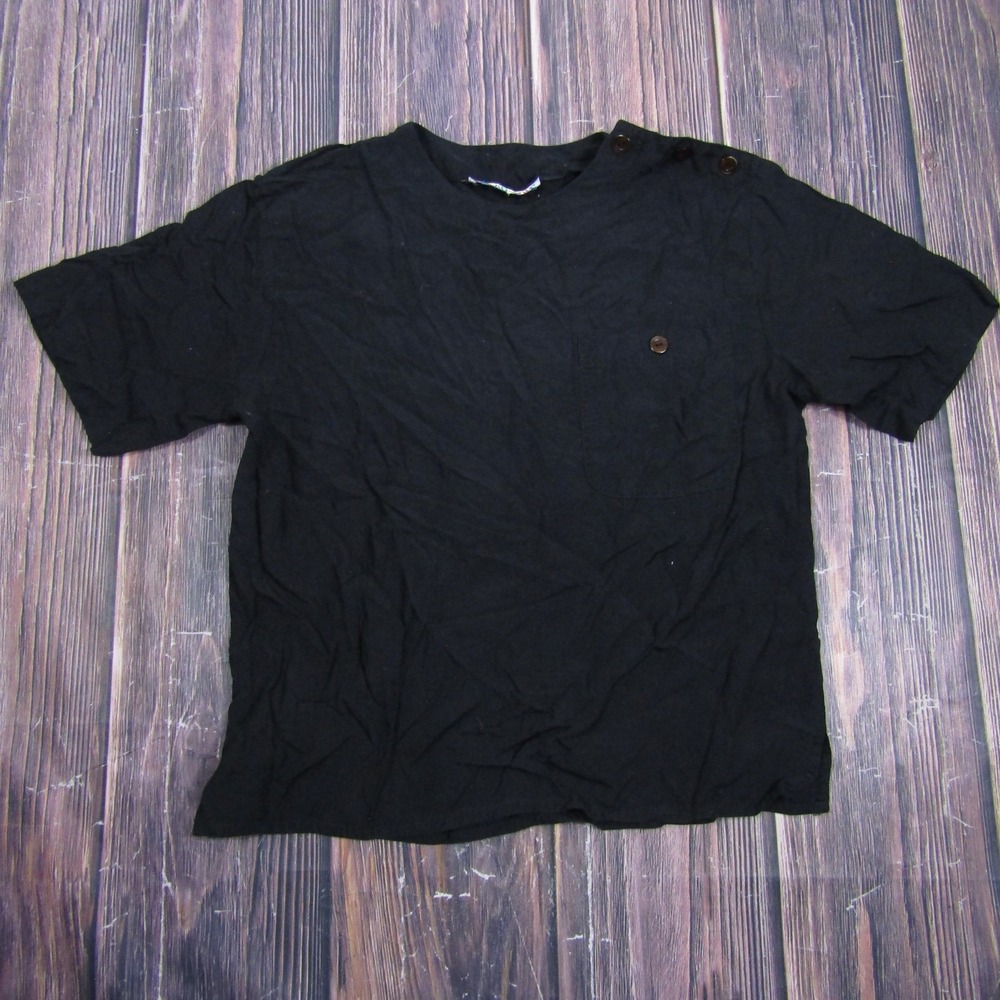 Color Crayons Womens Large Black Short Sleeve TShirt Button Crewneck Granny Y2K